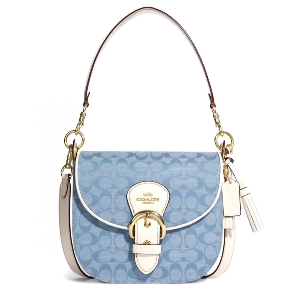 NWOT Coach Kleo Shoulder Bag 23 In Signature Chambray Light Denim Chalk